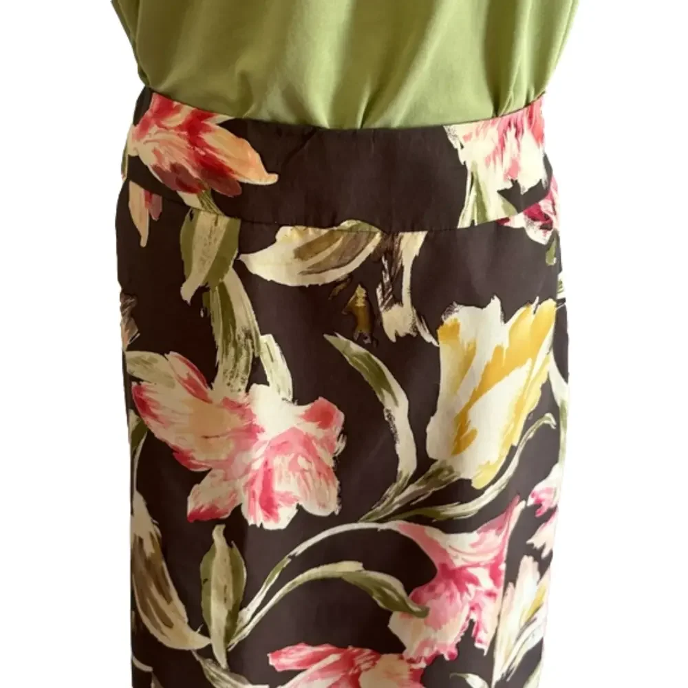 90s SILK BLEND BOLD FLORAL A-LINE SKIRT MID-RISE WAIST LINED TALBOTS NORMCORE 16 - Picture 6 of 8
